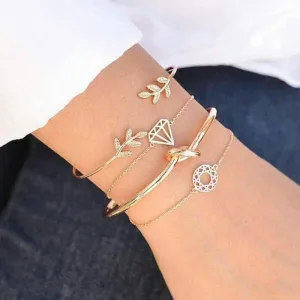 Fashion Bohemia Leaf Knot Hand Cuff Link Chain Charm Bracelet