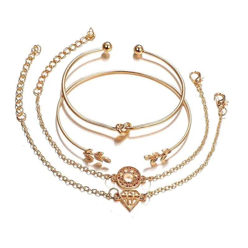 Fashion Bohemia Leaf Knot Hand Cuff Link Chain Charm Bracelet