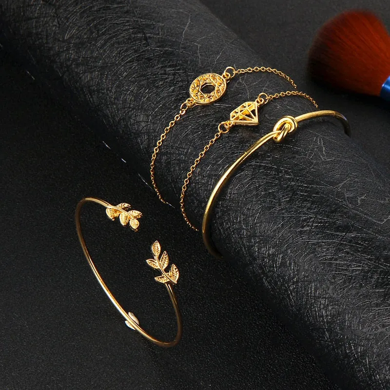 Fashion Bohemia Leaf Knot Hand Cuff Link Chain Charm Bracelet