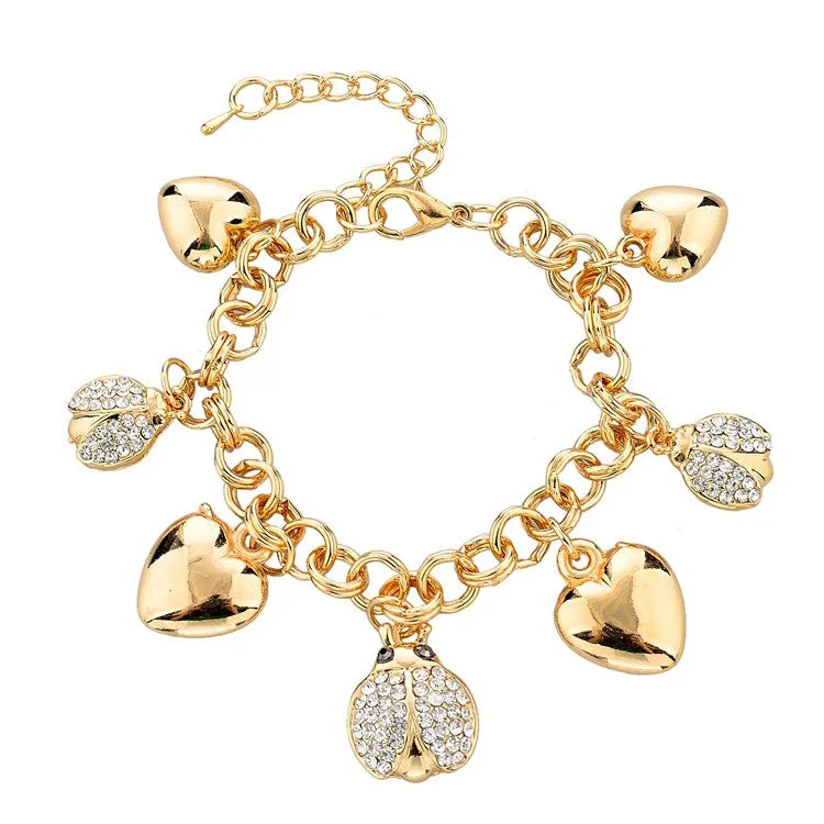 Fashion Heart Beetle Charm Bracelets Bangles For Women Real Gold Plated Bracelet Austrian Crystal Chain Pulseras