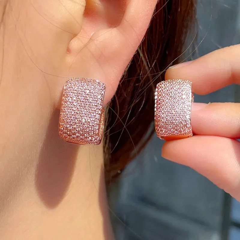 Full Bling Zircon Hoop Earrings for Women Bridal Wedding Jewelry