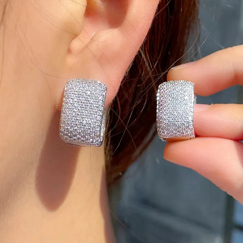 Full Bling Zircon Hoop Earrings for Women Bridal Wedding Jewelry
