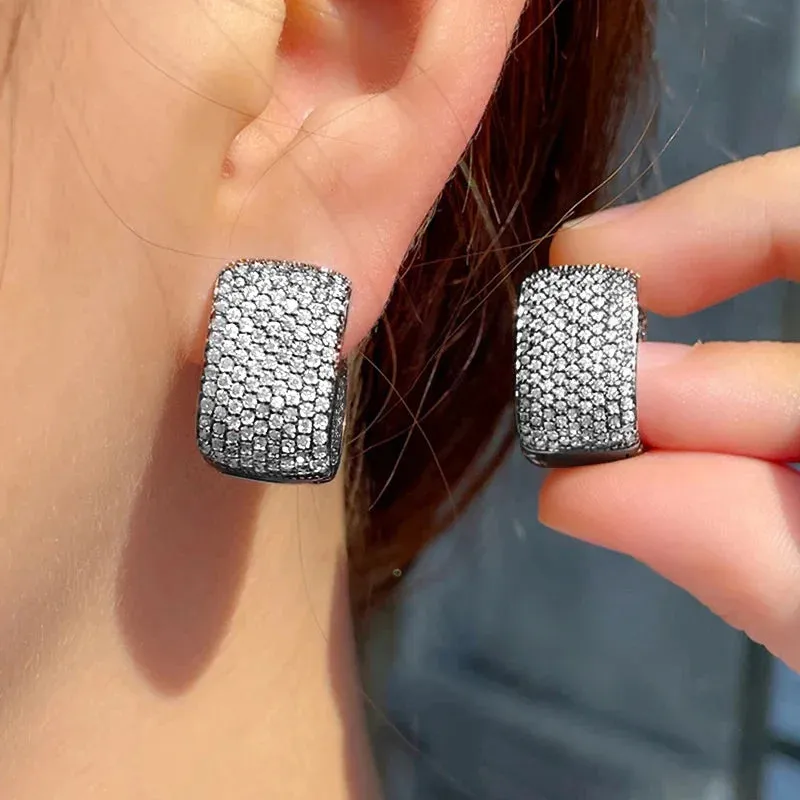 Full Bling Zircon Hoop Earrings for Women Bridal Wedding Jewelry