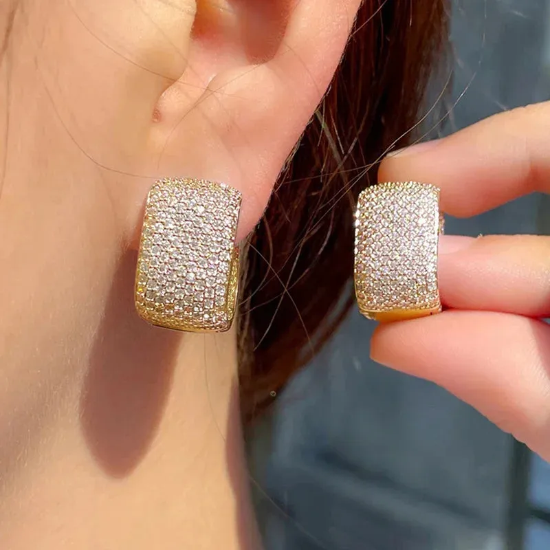 Full Bling Zircon Hoop Earrings for Women Bridal Wedding Jewelry