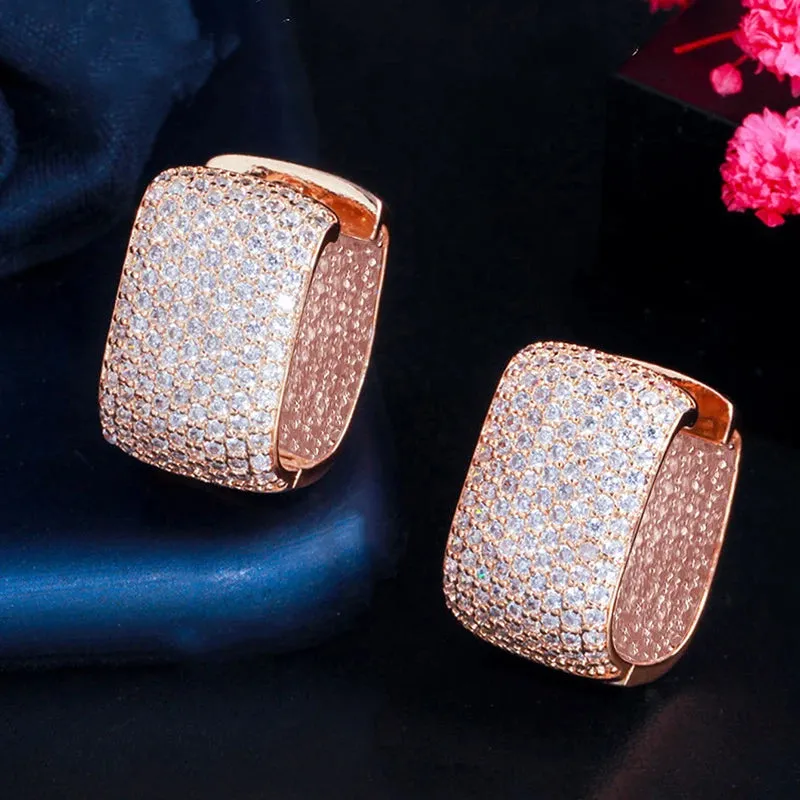 Full Bling Zircon Hoop Earrings for Women Bridal Wedding Jewelry