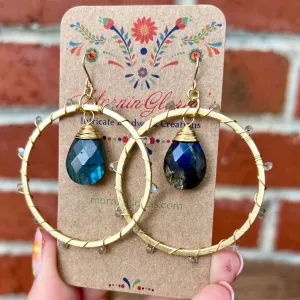 Gemstone Wire Wrapped Hoop Earrings