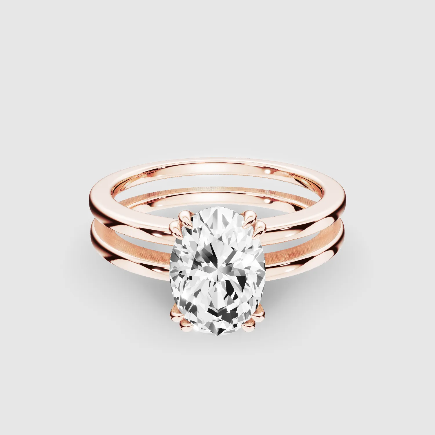 Gold Dual Shank Lab Grown Diamond Solitaire Ring-Oval
