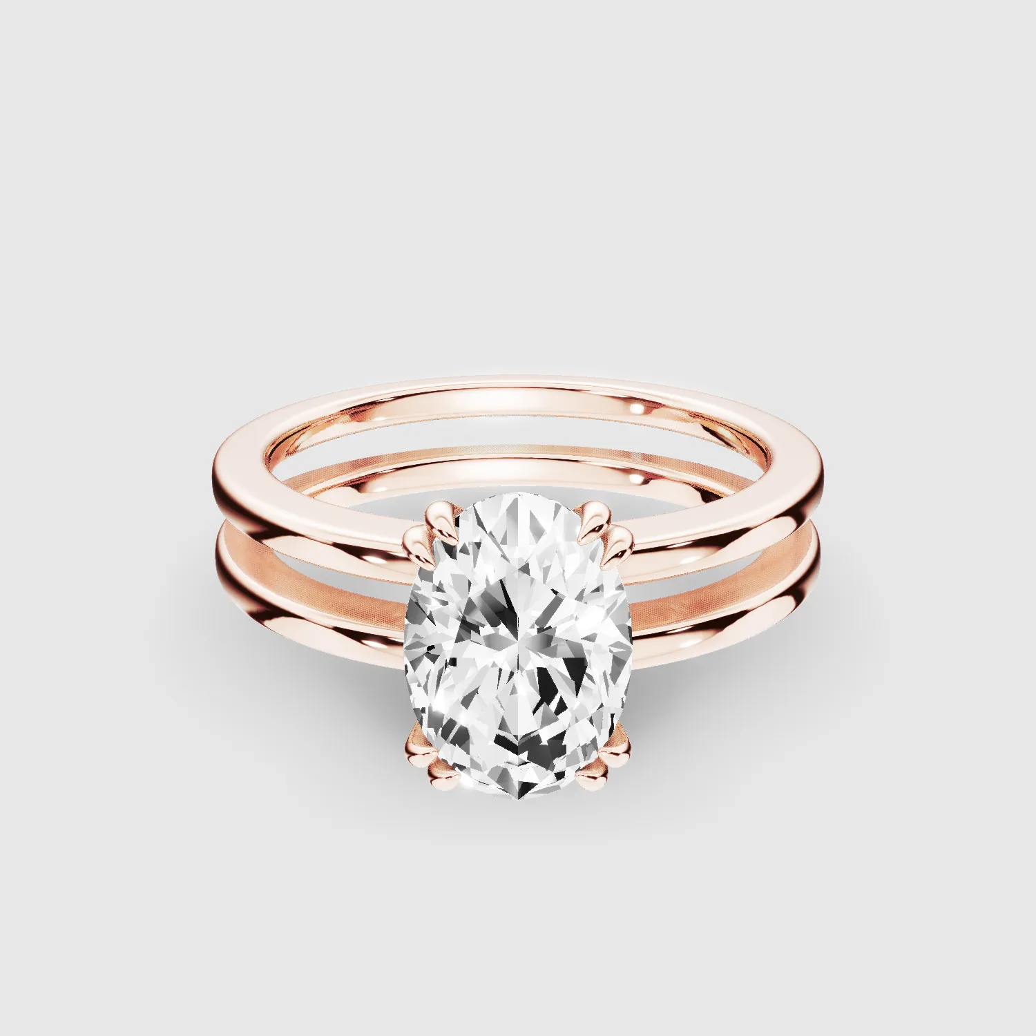 Gold Dual Shank Lab Grown Diamond Solitaire Ring-Oval
