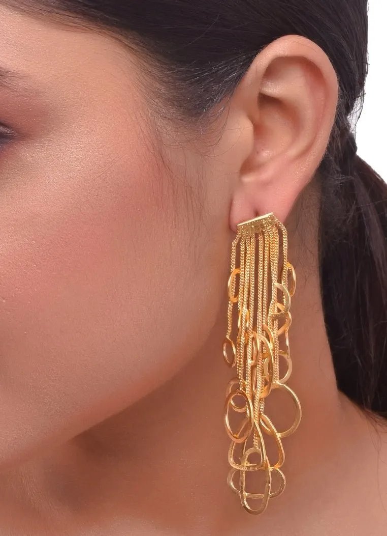 Gold Plated Dangling Earrings With Chain Hangings