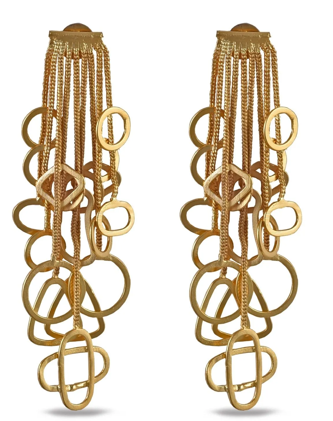 Gold Plated Dangling Earrings With Chain Hangings