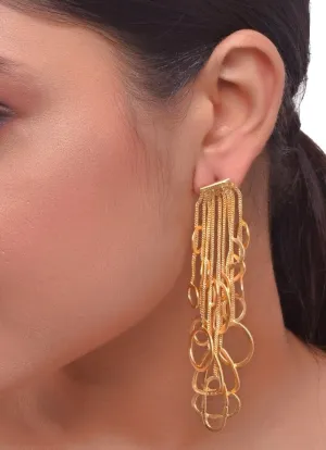 Gold Plated Dangling Earrings With Chain Hangings