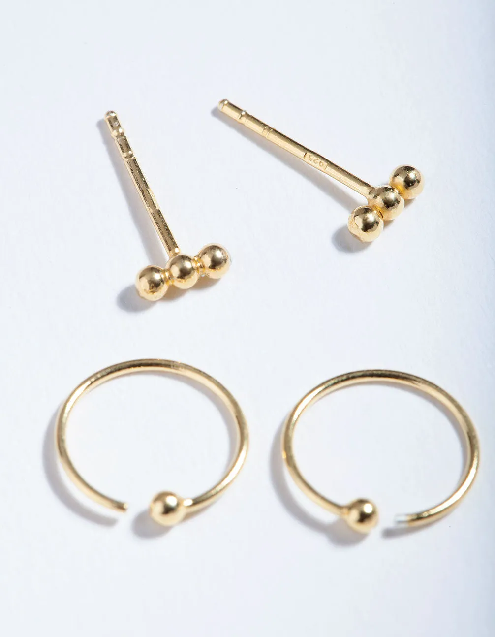 Gold Plated Sterling Silver Ball Stud Hoop Earring Pack