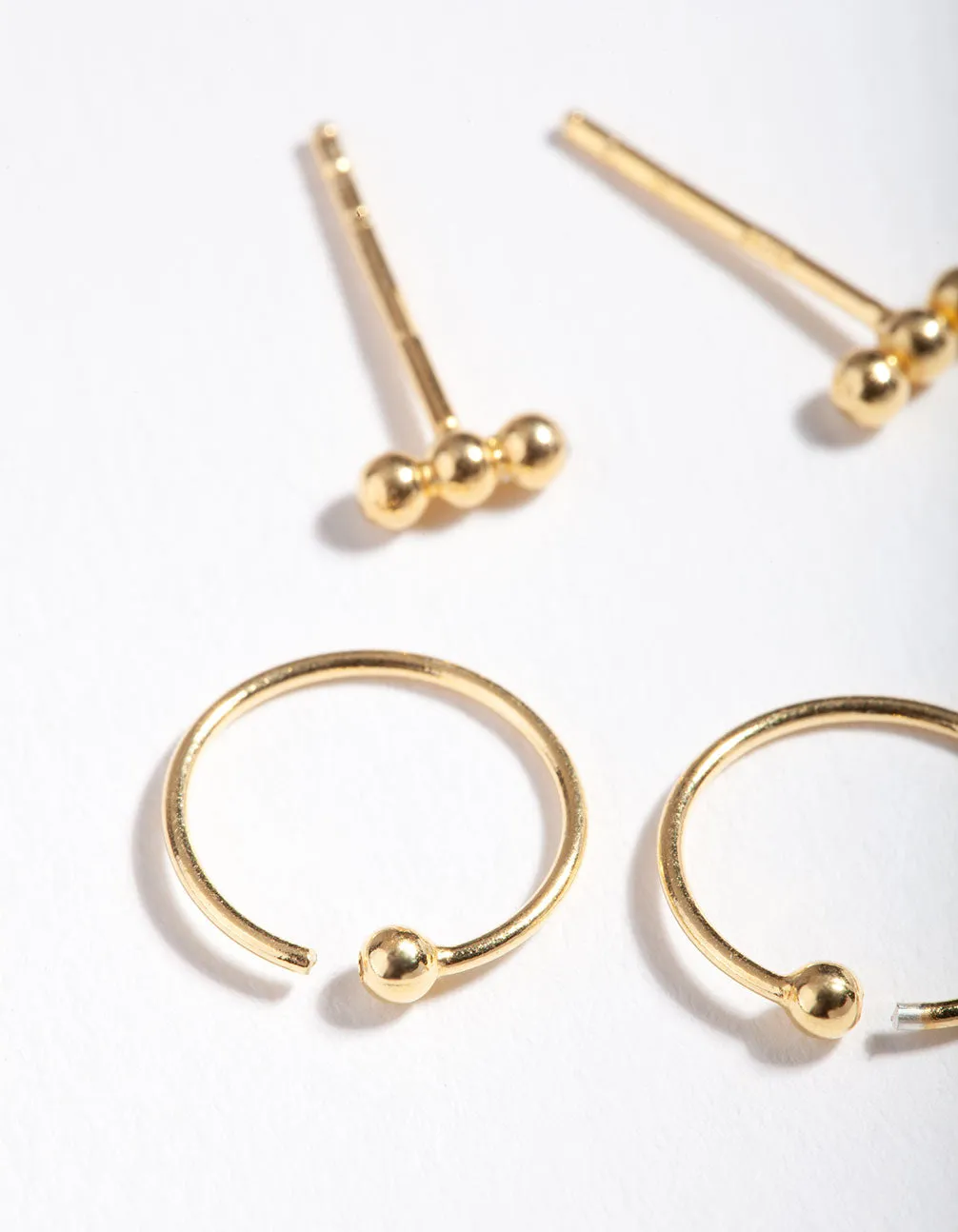 Gold Plated Sterling Silver Ball Stud Hoop Earring Pack