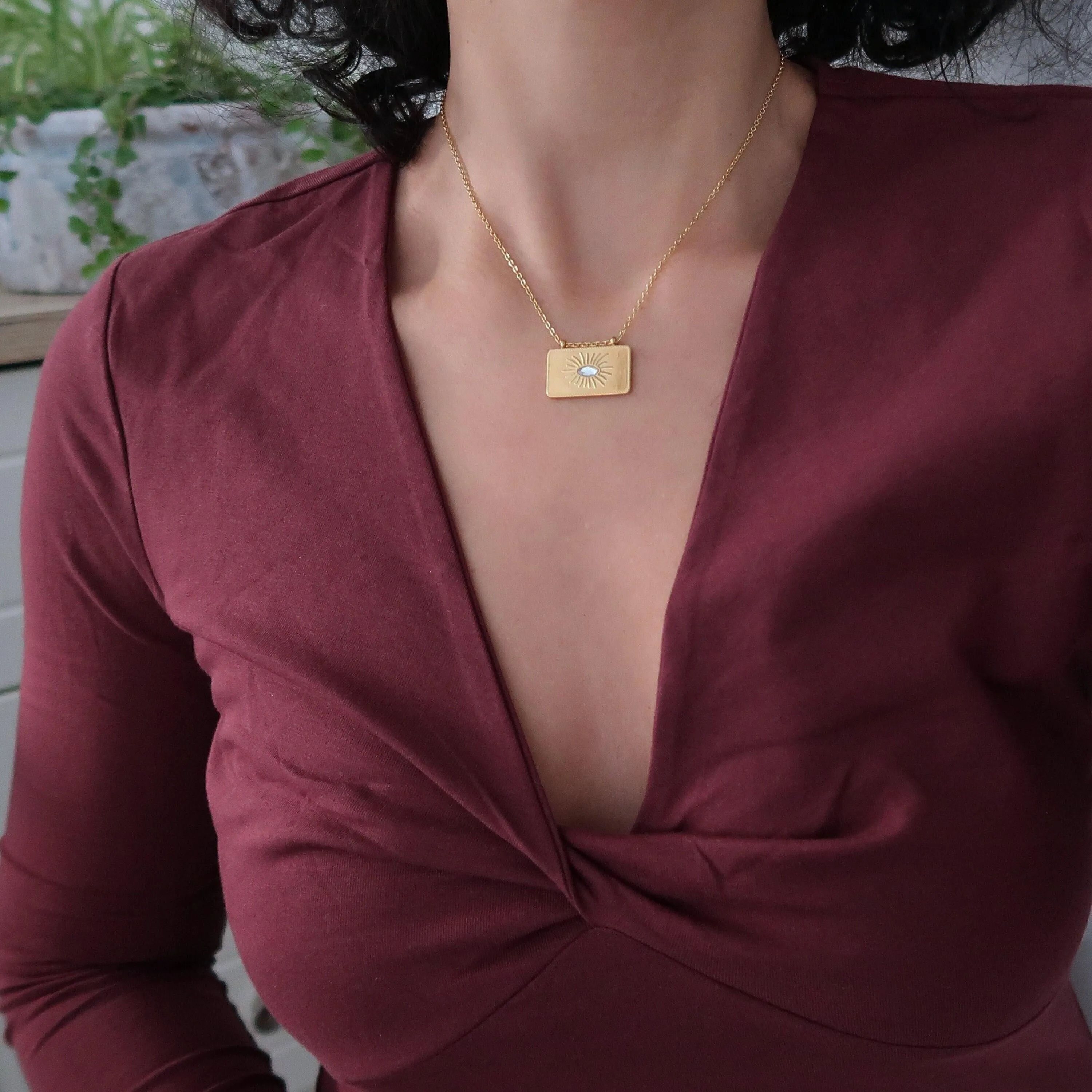 Gold Stainless Steel Evil Eye Protection Pendant Necklace