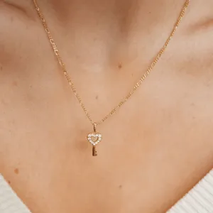 Heart Key Pendant Necklace Sterling Silver Gold