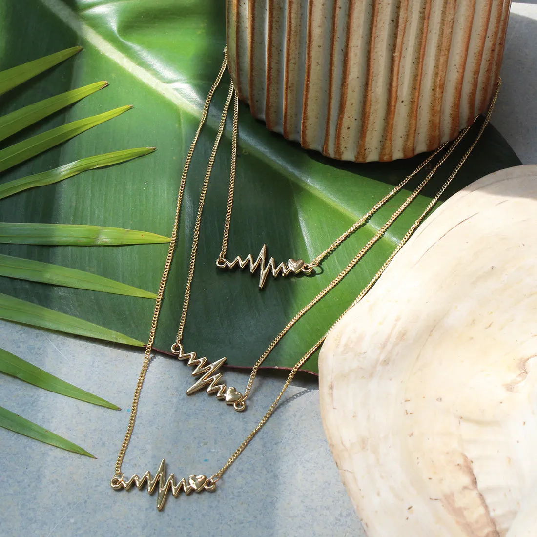 Heartbeat Pendants Statement Gold-Toned Long Layered Necklace