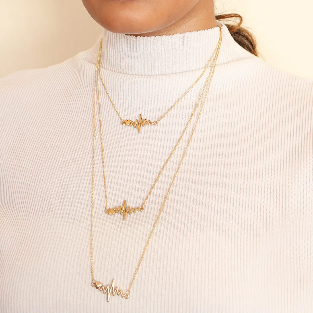 Heartbeat Pendants Statement Gold-Toned Long Layered Necklace