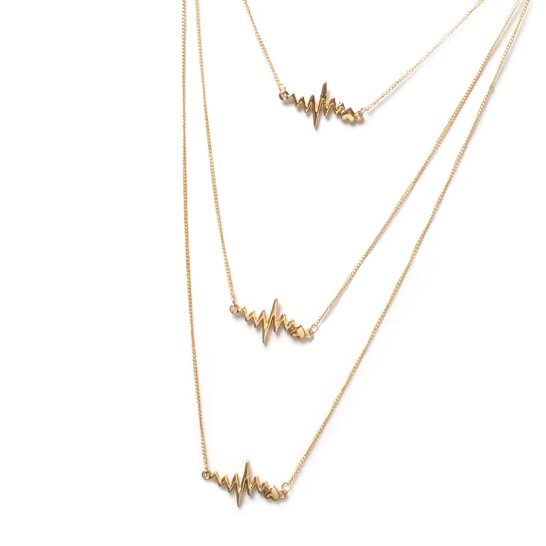 Heartbeat Pendants Statement Gold-Toned Long Layered Necklace