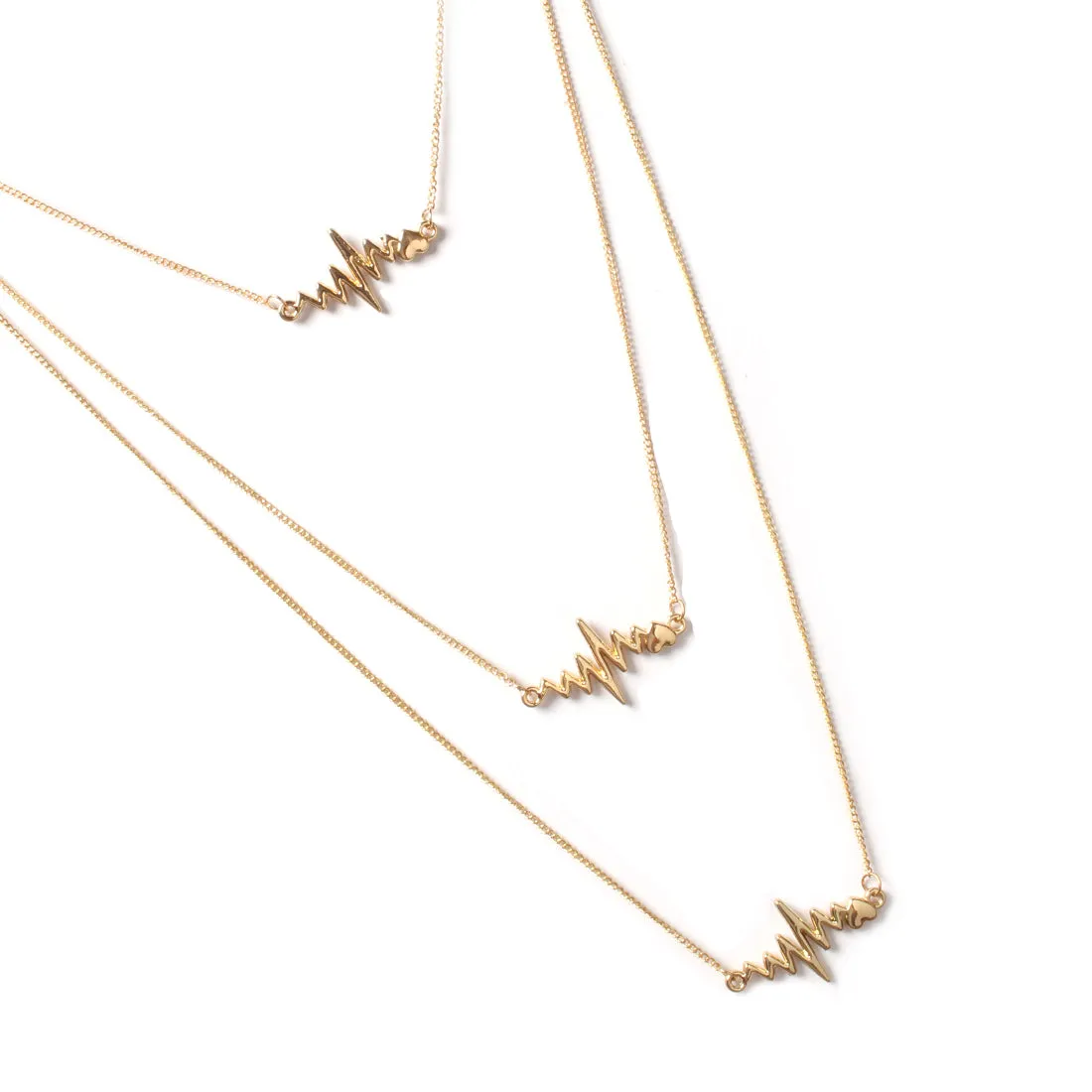 Heartbeat Pendants Statement Gold-Toned Long Layered Necklace