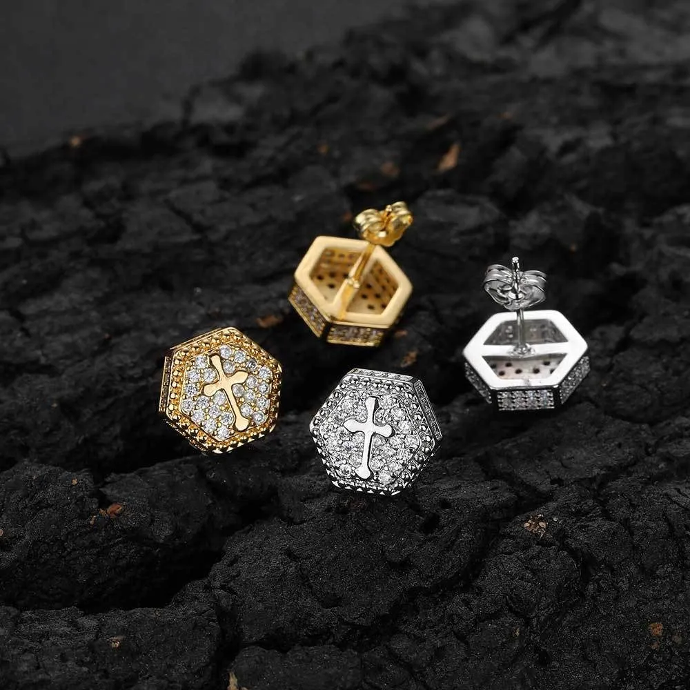 Hexagon Cross Stud Earrings