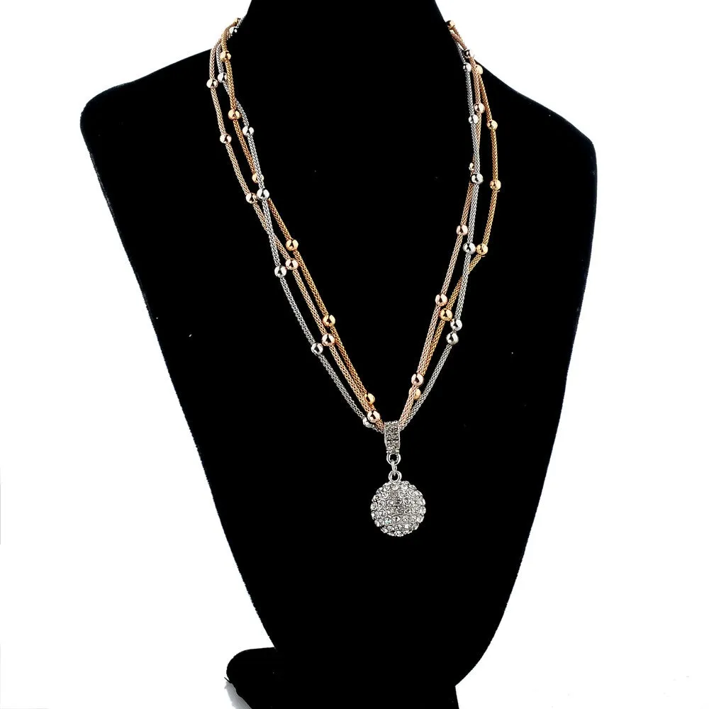 Hot Sale Women Long Necklace Gold Plated Chain Necklace Full Rhinestone Ball Pendant Necklace