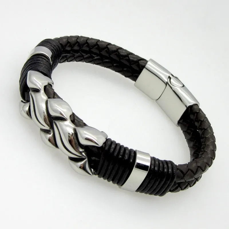 Hot Sell Handmade Genuine Leather Weaved Double Layer Man Bracelets Casual/Sporty Bicycle Motorcycle Delicate Cool Men Jewelry