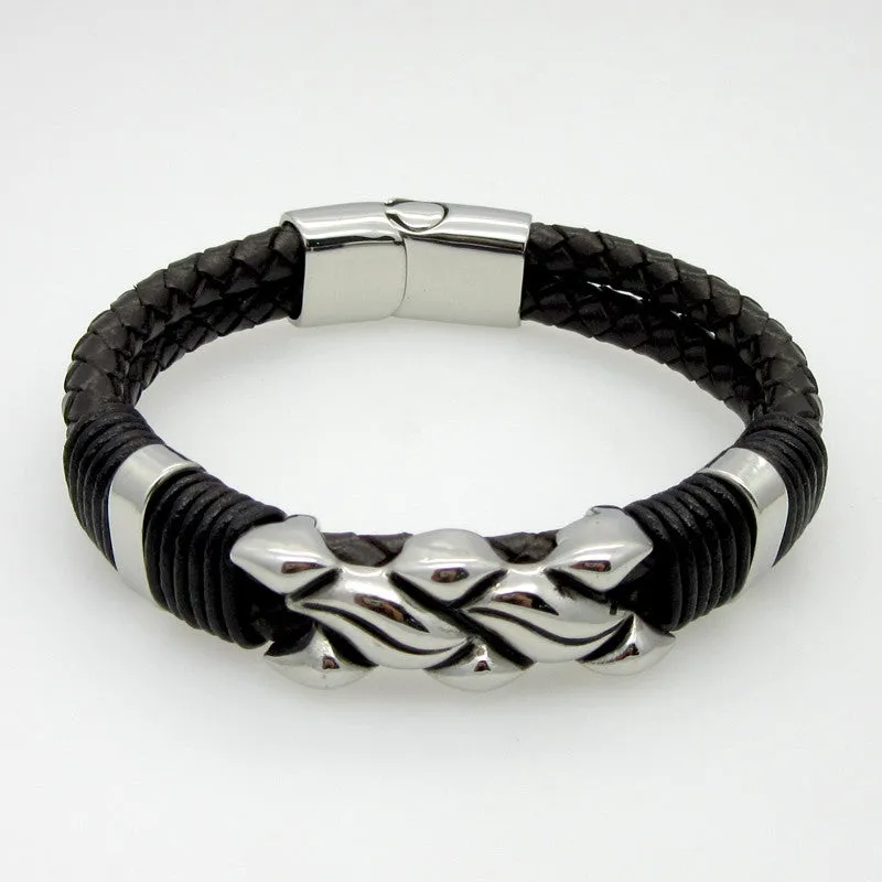 Hot Sell Handmade Genuine Leather Weaved Double Layer Man Bracelets Casual/Sporty Bicycle Motorcycle Delicate Cool Men Jewelry