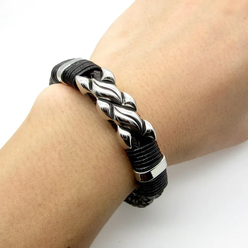 Hot Sell Handmade Genuine Leather Weaved Double Layer Man Bracelets Casual/Sporty Bicycle Motorcycle Delicate Cool Men Jewelry