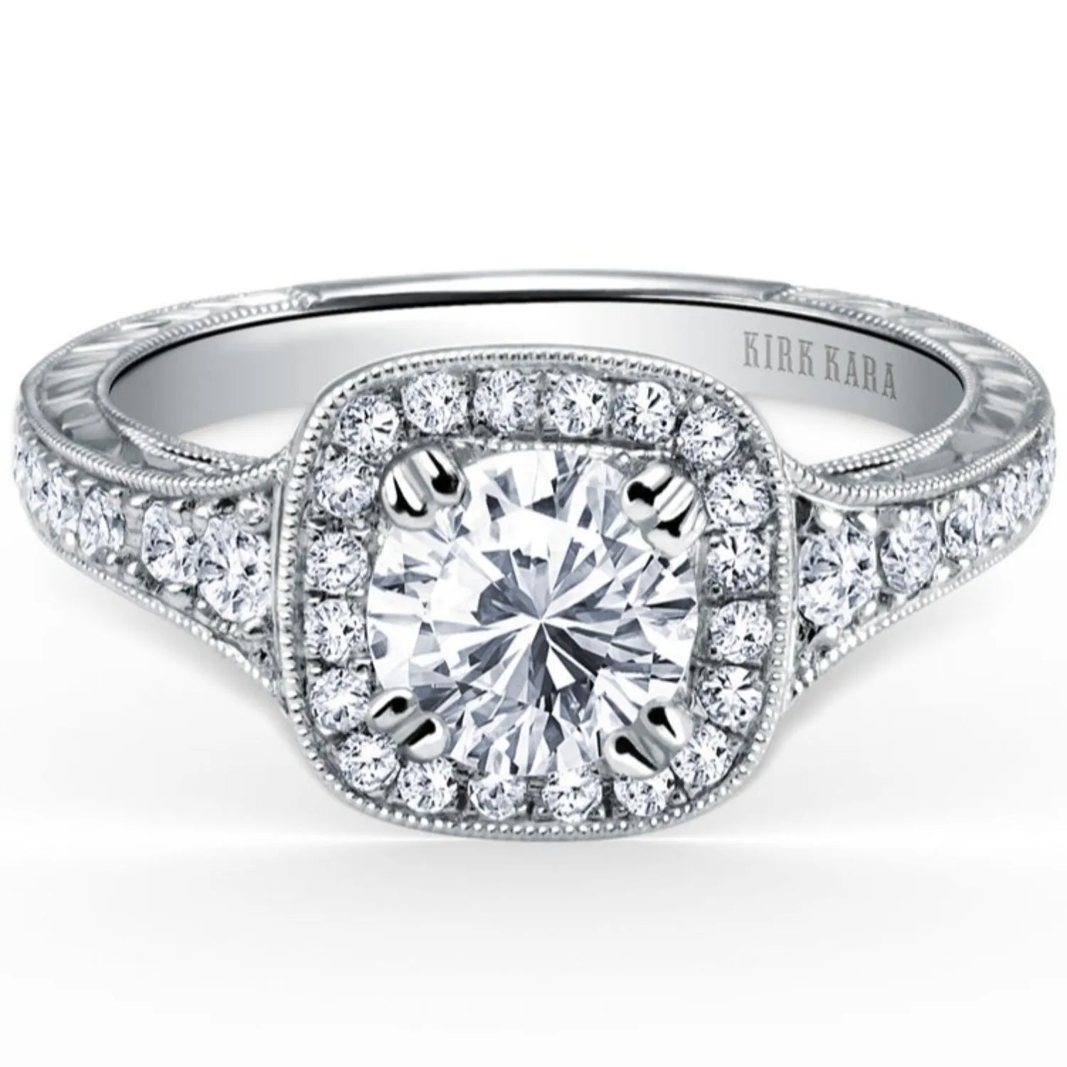 Kirk Kara "Carmella" Round Cut Halo Diamond Engagement Ring