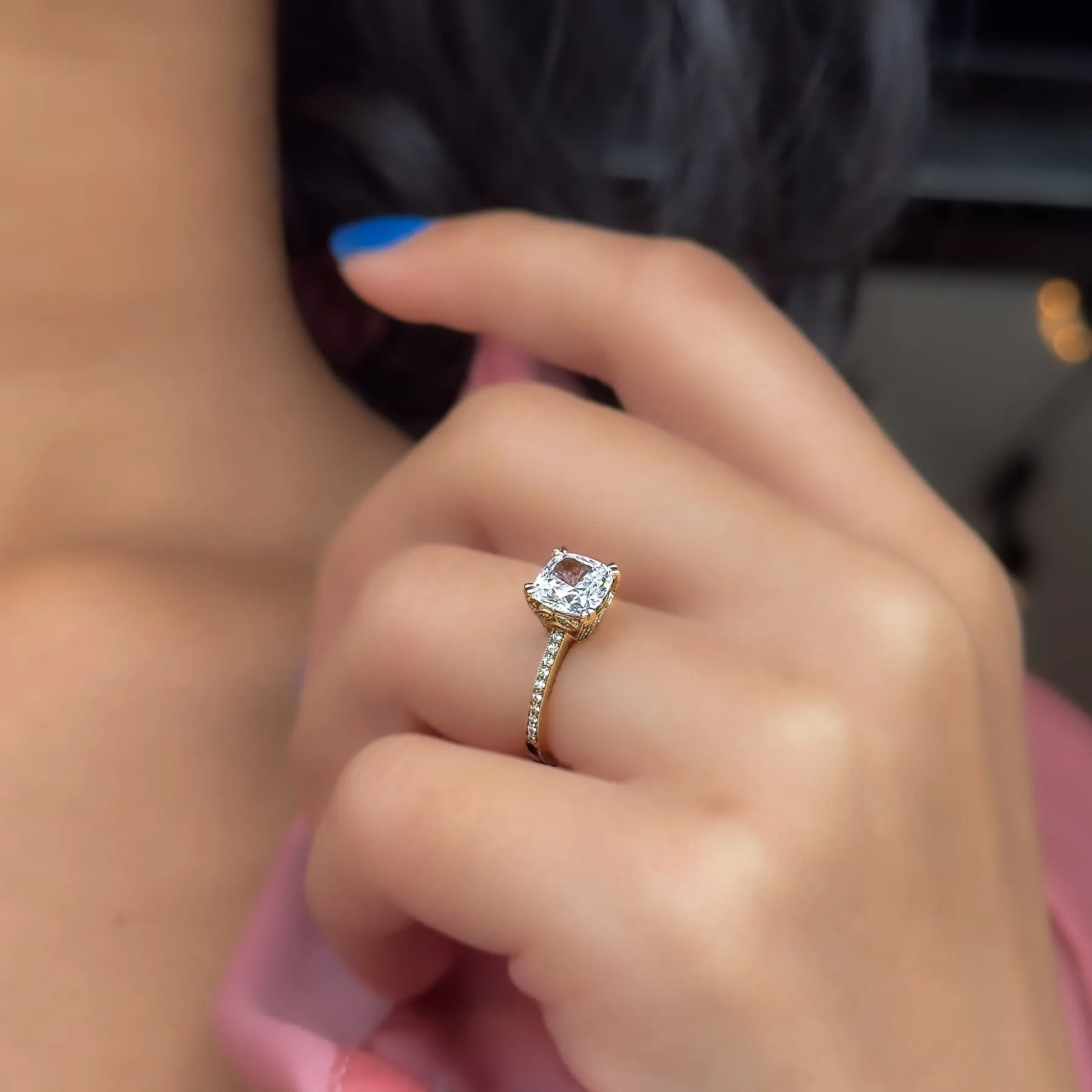 Lab Grown Cushion Cut Engagement Ring