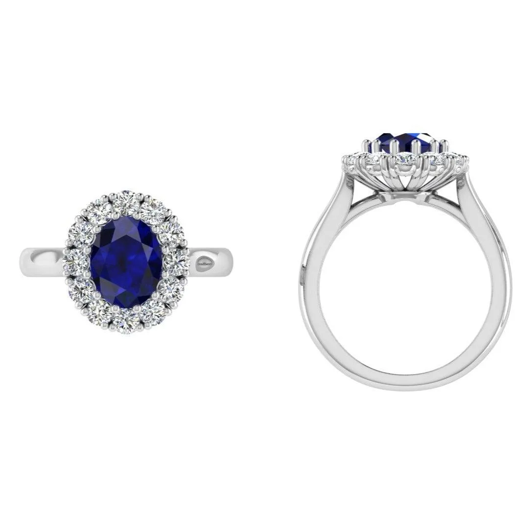 Lab-Grown Oval Sapphire Diamond Halo Ring 14K Gold