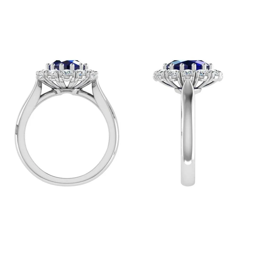 Lab-Grown Oval Sapphire Diamond Halo Ring 14K Gold
