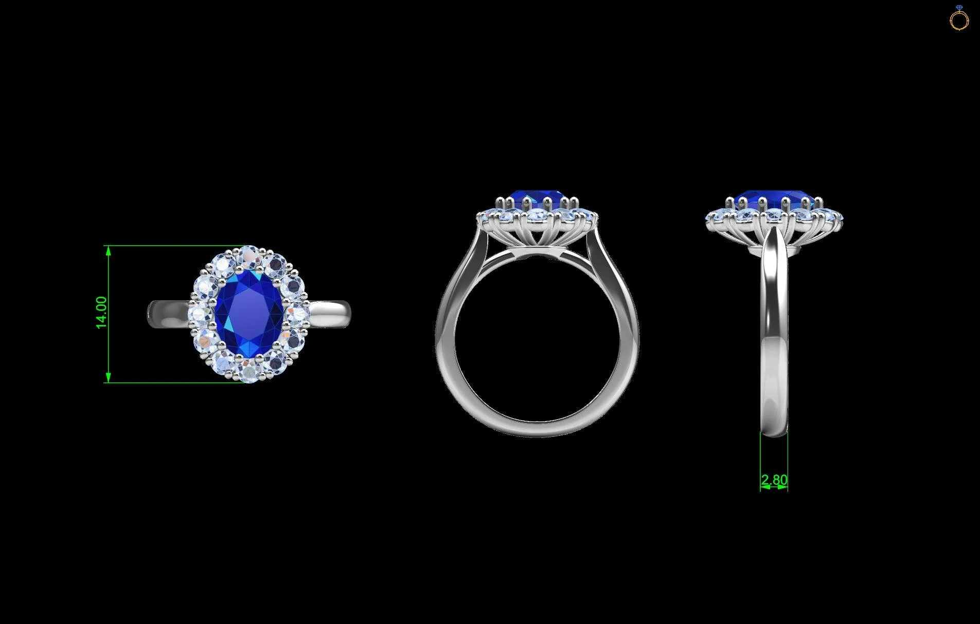 Lab-Grown Oval Sapphire Diamond Halo Ring 14K Gold