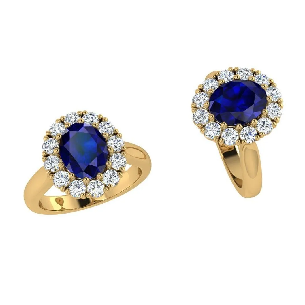 Lab-Grown Oval Sapphire Diamond Halo Ring 14K Gold