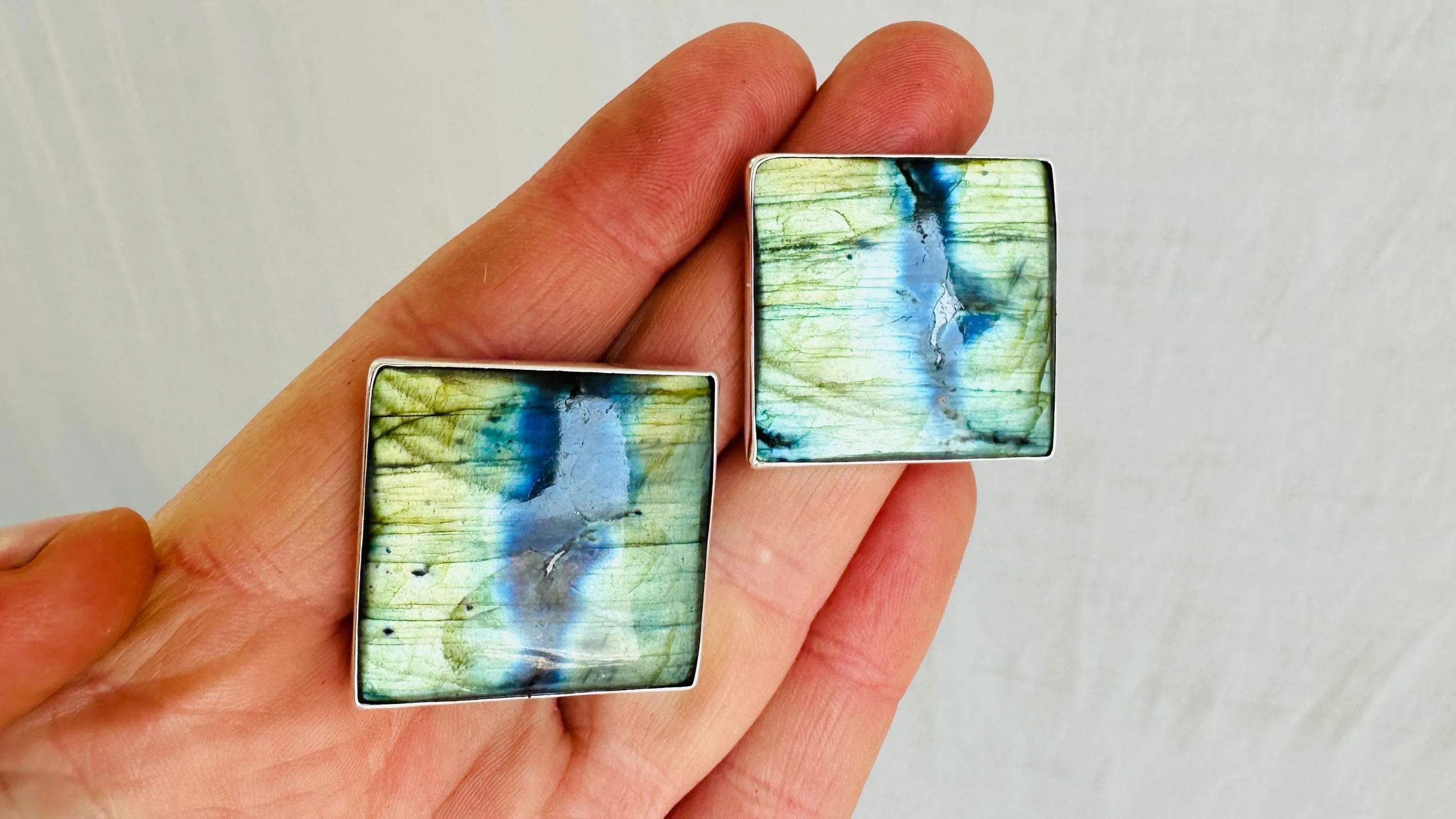 Labradorite Post Earrings. Sterling Silver Handmade Designer Jewelry. One-of-a-Kind. 4120