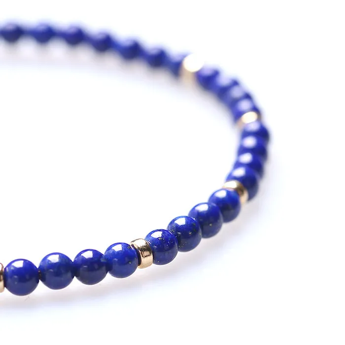 Lapis Lazuli and Gold Bead Bracelet Handmade Couples Lovers Jewelry Accessories for Women Men