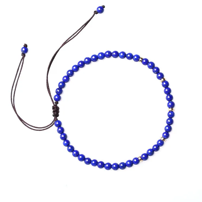 Lapis Lazuli and Gold Bead Bracelet Handmade Couples Lovers Jewelry Accessories for Women Men