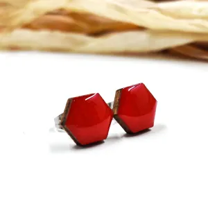 Lipstick Red Hexagon Stud Earrings by Candi Cove Designs