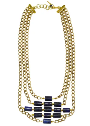 Lorreto Lapis Tube Beaded Blue Necklace