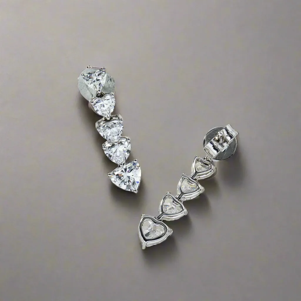 Lula 4 Carats Falling Heart Cut Lab Grown Diamond Drop Earrings in 18K White Gold