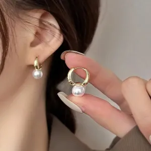 Luxury Pearl Studs Hoop Earrings Charm Gold Color Eardrop