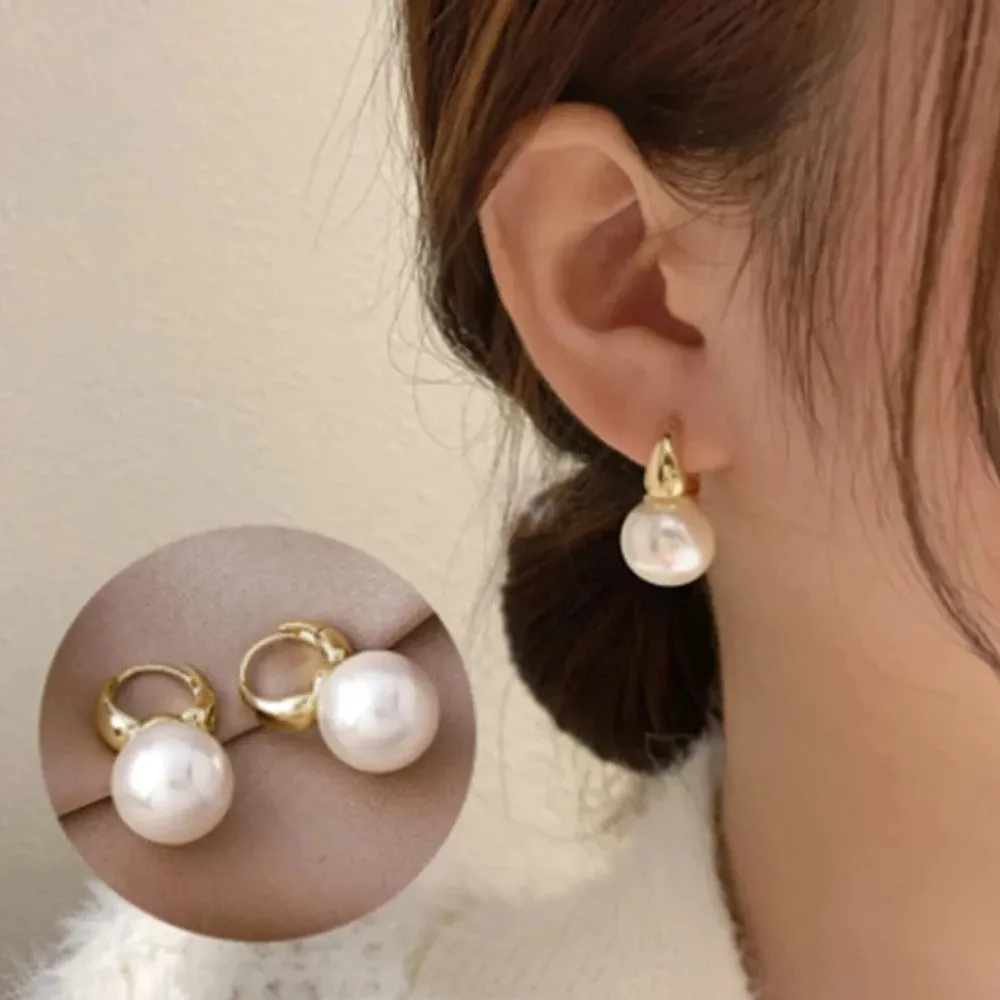 Luxury Pearl Studs Hoop Earrings Charm Gold Color Eardrop