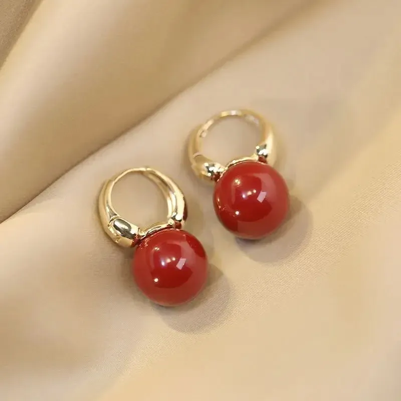 Luxury Pearl Studs Hoop Earrings Charm Gold Color Eardrop