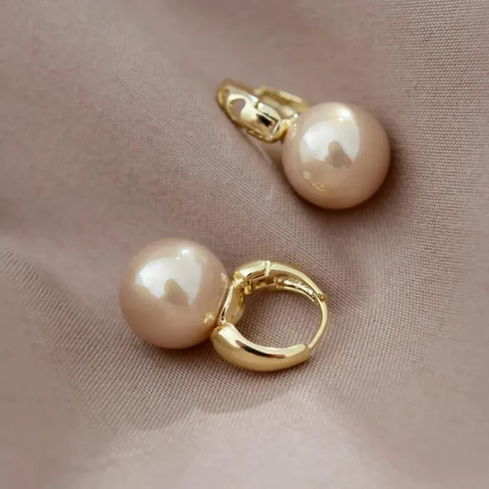 Luxury Pearl Studs Hoop Earrings Charm Gold Color Eardrop