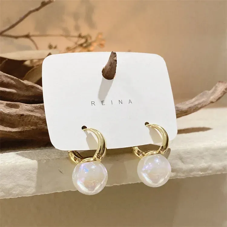 Luxury Pearl Studs Hoop Earrings Charm Gold Color Eardrop