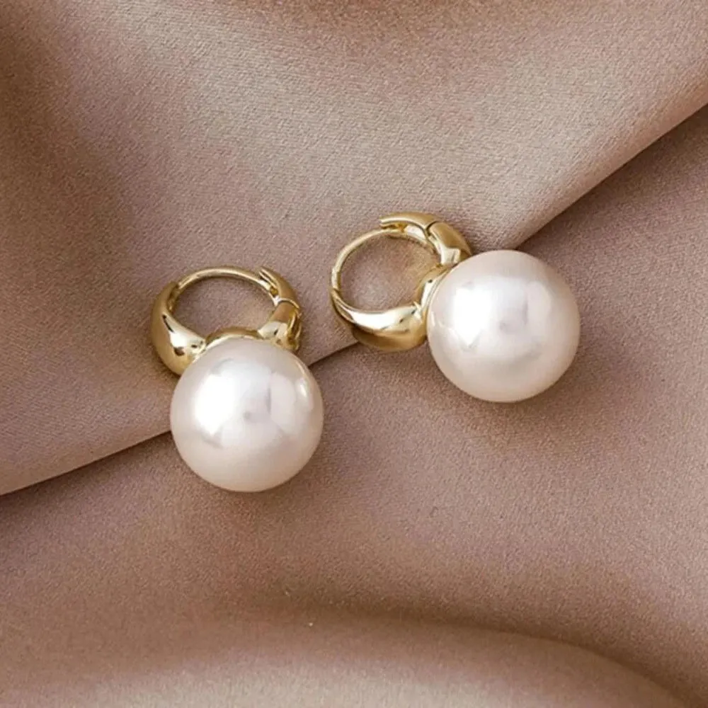 Luxury Pearl Studs Hoop Earrings Charm Gold Color Eardrop