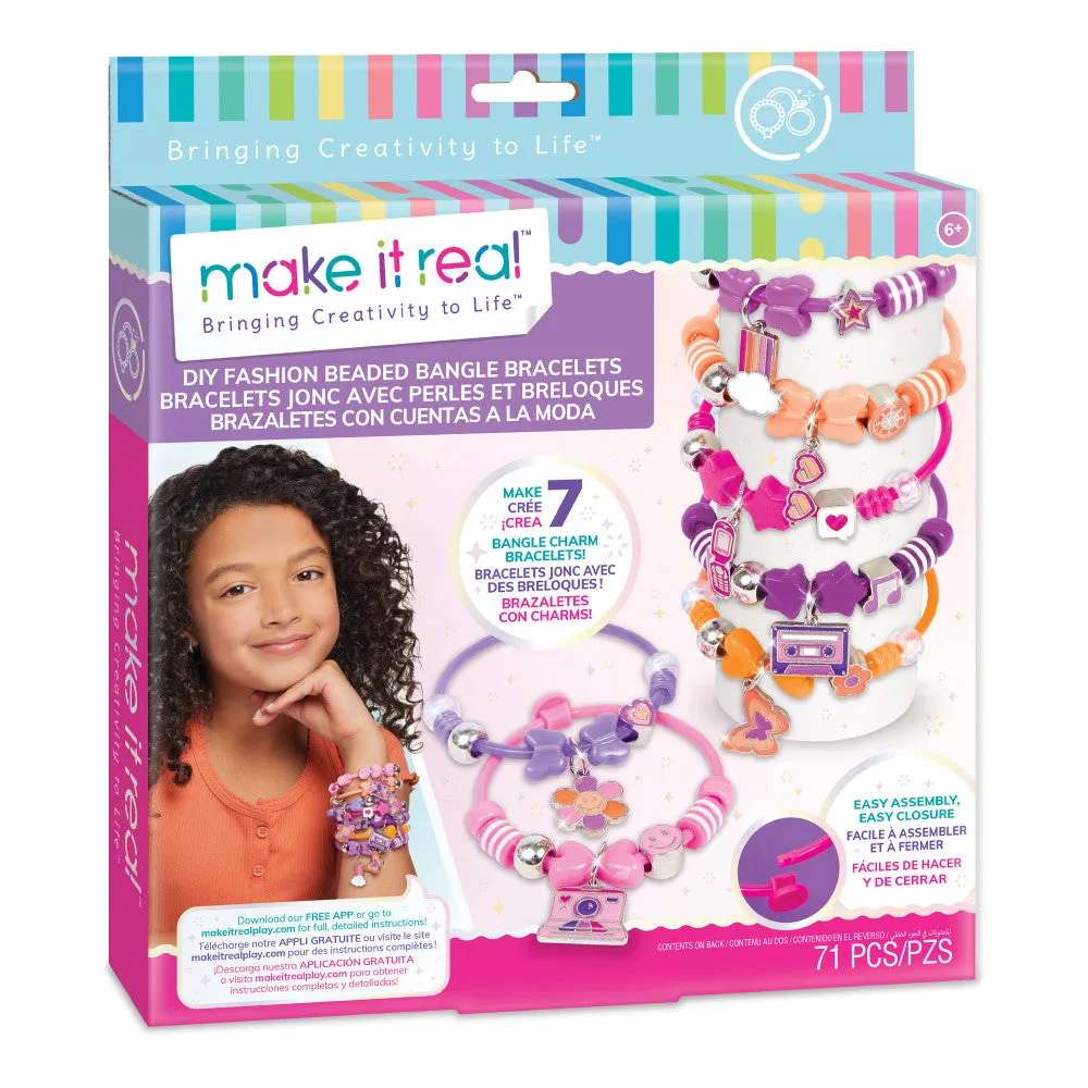 Make It Real DIY Fashion Beaded Bangle Bracelets Kit - Creative Jewelry Making Set for Kids Ages 8 