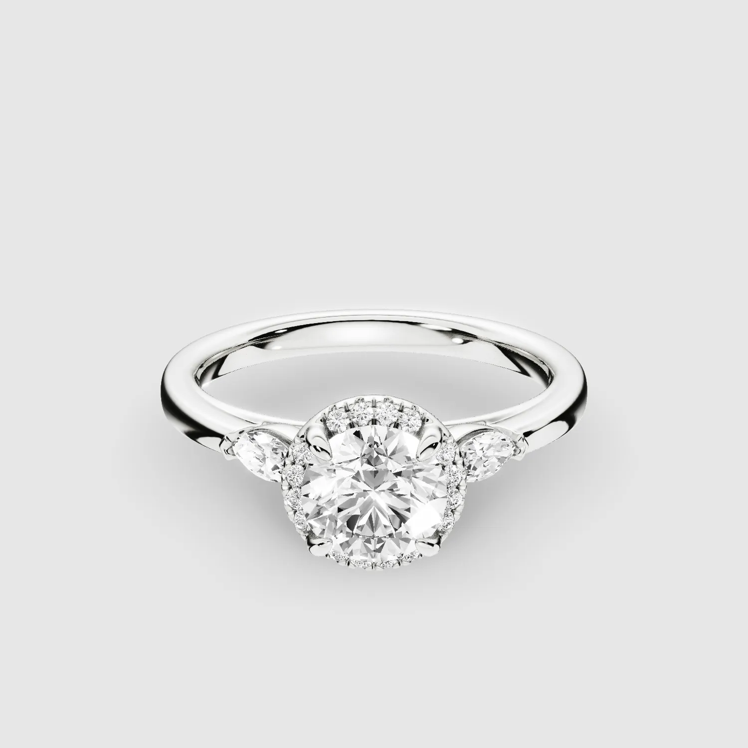 Maria Three Stone Plain Shank Lab Grown Solitaire Diamond Ring - The Mystic Halo Collection-Round