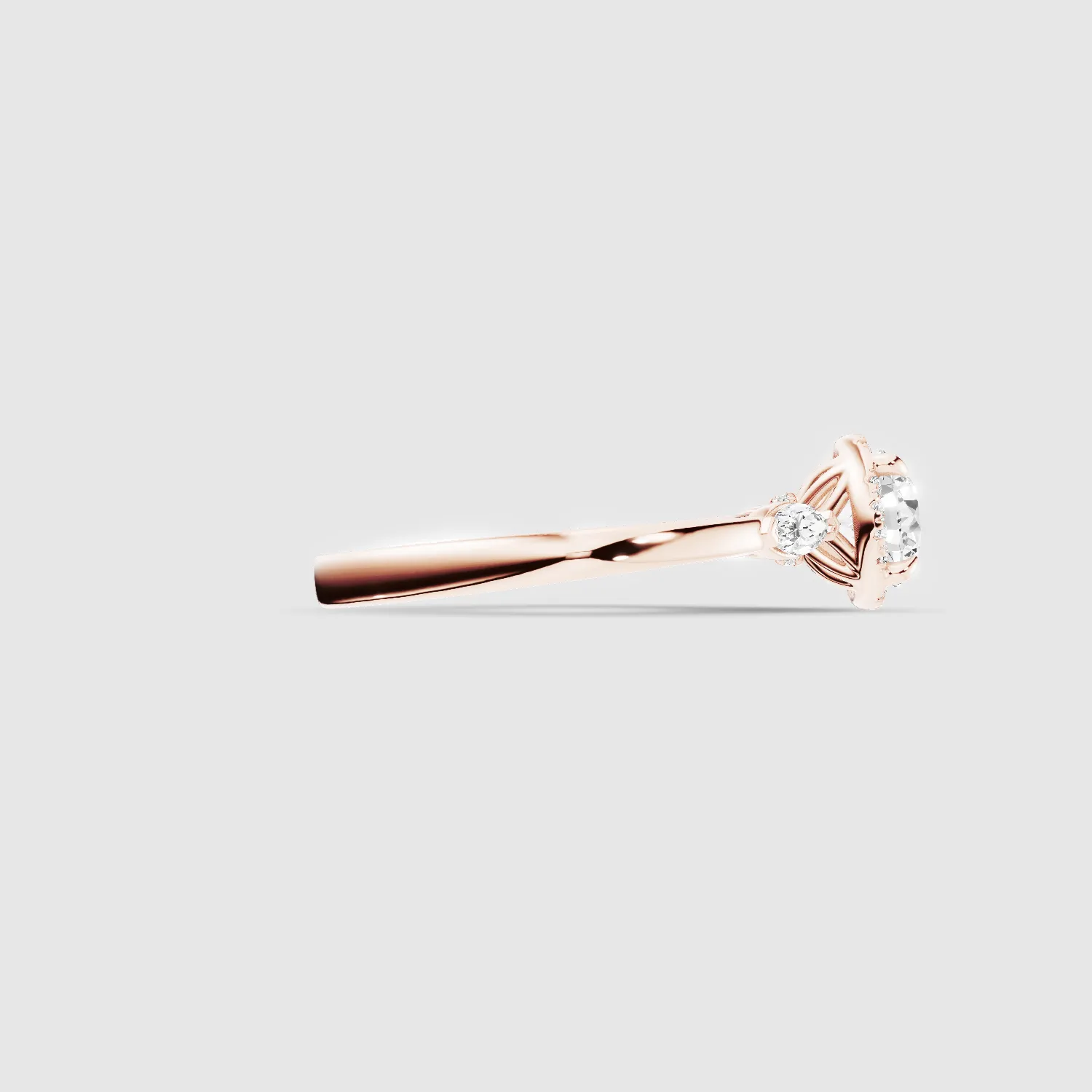 Maria Three Stone Plain Shank Lab Grown Solitaire Diamond Ring - The Mystic Halo Collection-Round