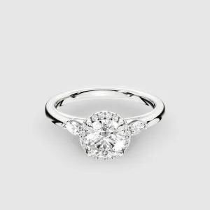 Maria Three Stone Plain Shank Lab Grown Solitaire Diamond Ring - The Mystic Halo Collection-Round